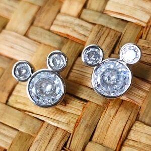 Disney Silver Clear Crystal Mickey Stud Earrings